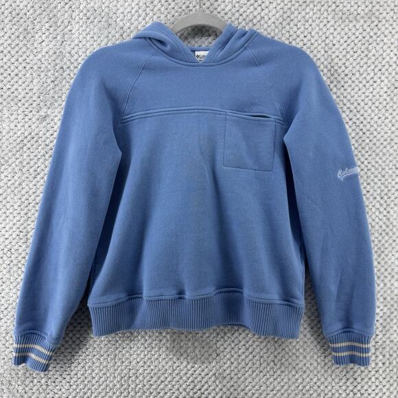 Columbia Sweater S Sky Blue Pull On Hoodie Varsity Pocket Long Sleeves Stretch - Picture 1 of 10